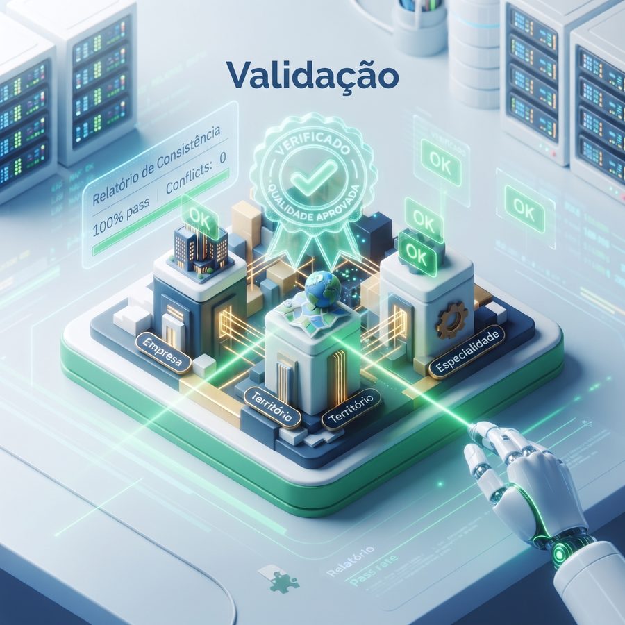 Validação de consistência — verificação de qualidade 100% pass na estrutura de entidade do Google